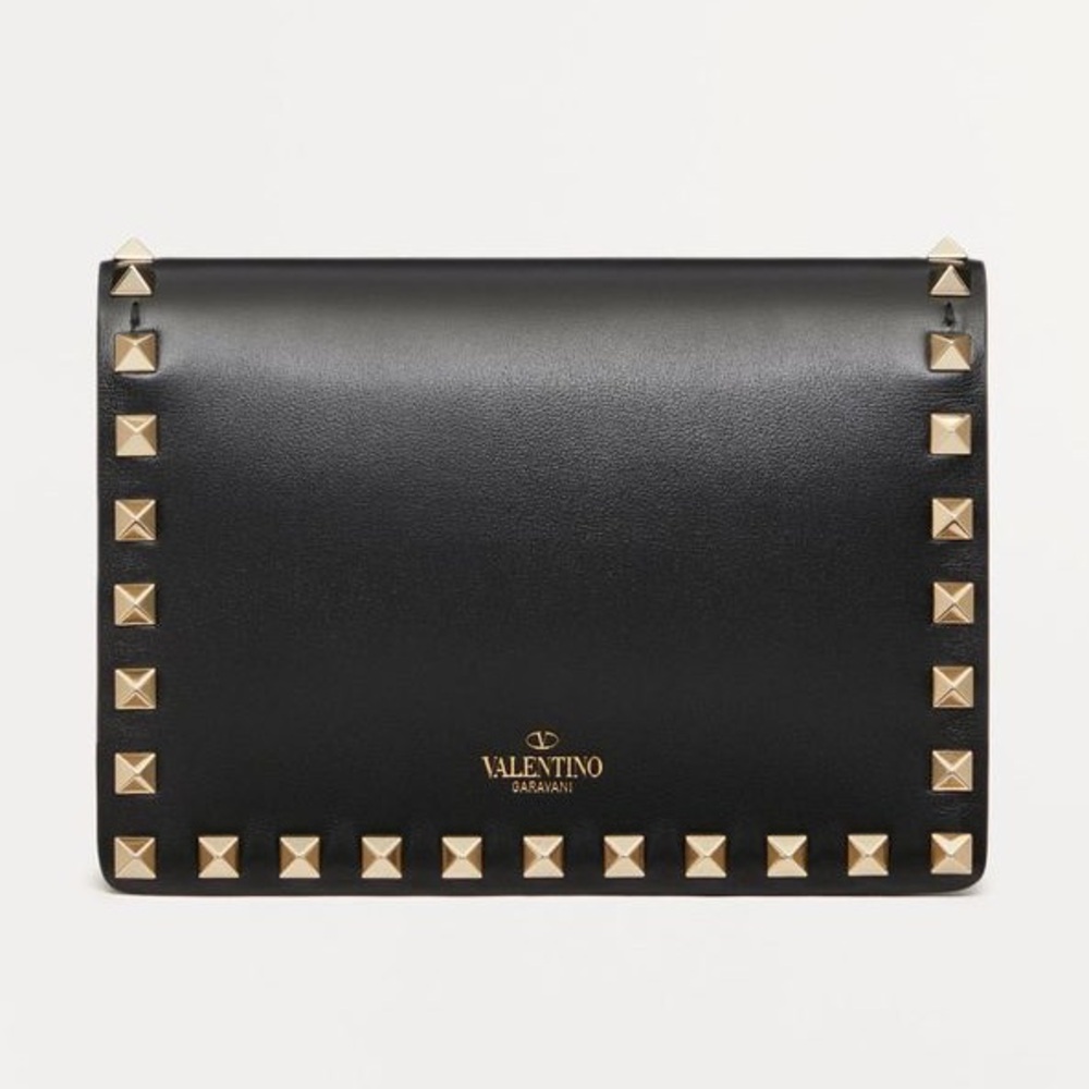 Authentic Valentino Garavani Rockstud Calfskin Chain Pouch | Black | Box & Tags